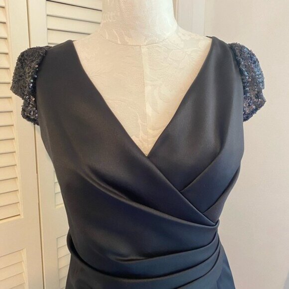 Jasmine Elegant Black Satin & Sequined Cap Sleeve Cocktail Formal Dress Size 6 - Picture 6 of 11